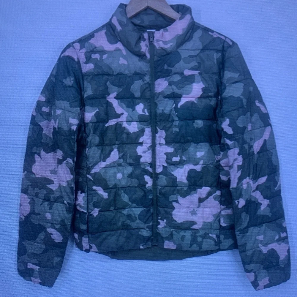 Kids Camo Puffer Jacket - Pink & Green